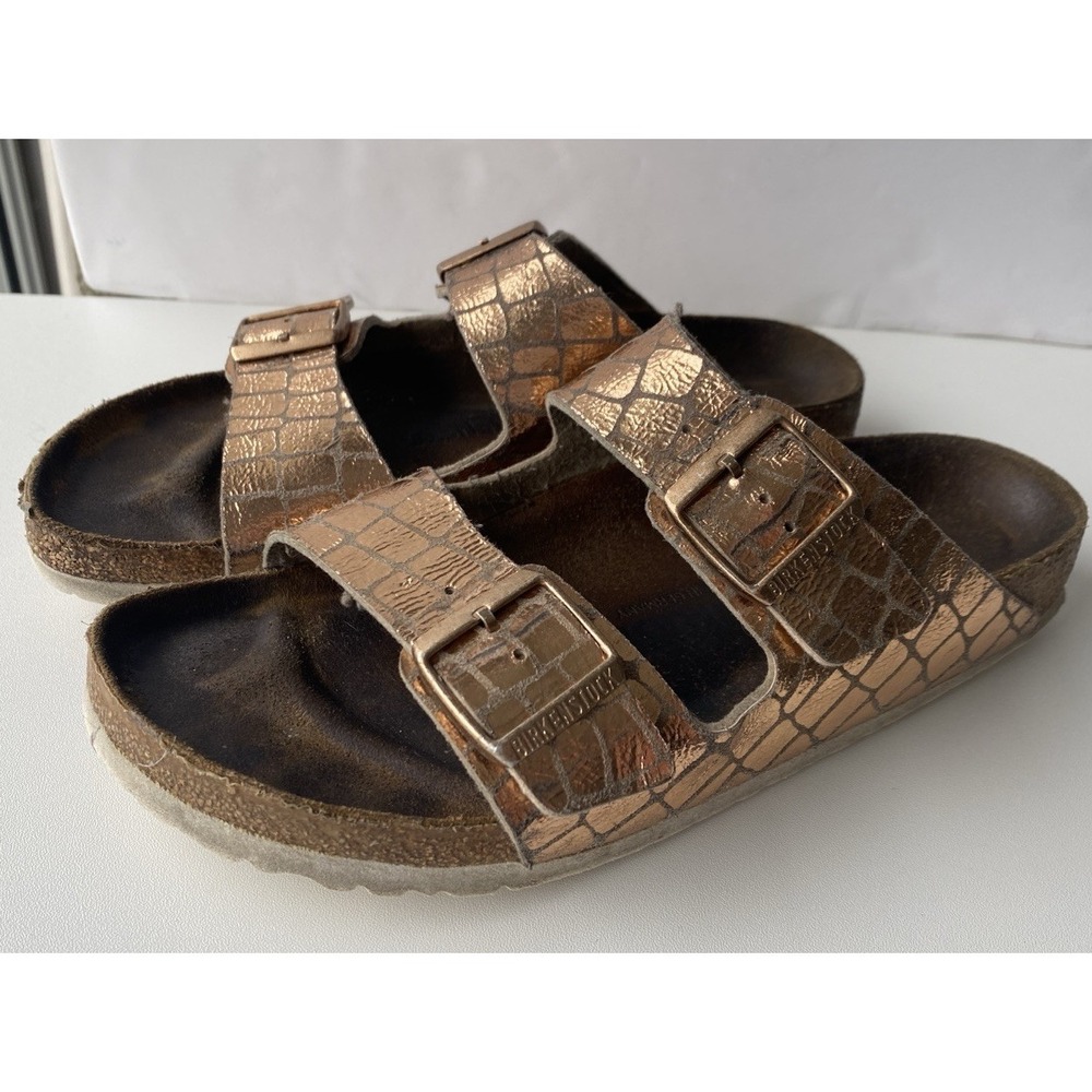 Birkenstock Arizona Metallic Copper Embossed Leather Sandals Sz 41 US 10 Narrow